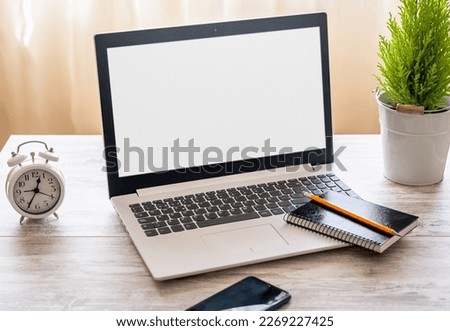 Desk Laptop With Blank Screen On Table