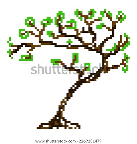 Tree Pixel Art. Element video games. Vector Illustration. Isolated on white