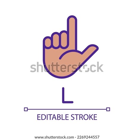 Letter L in American sign language pixel perfect RGB color icon. Communication system element. Isolated vector illustration. Simple filled line drawing. Editable stroke. Arial font used