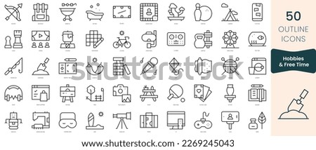Set of hobbies and free time icons. Thin linear style icons Pack. Vector Illustration