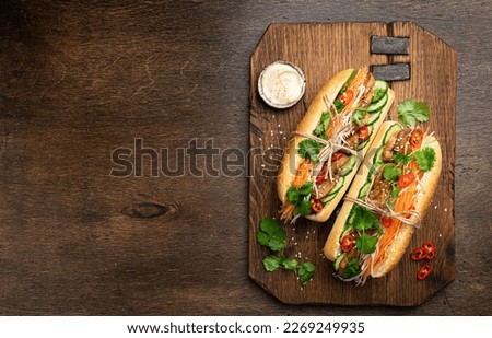 Banh mi, vietnamese sandwich, top view, copy space Royalty-Free Stock Photo #2269249935