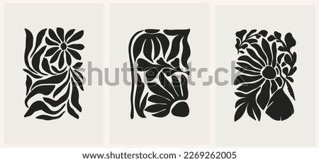 Abstract groovy floral posters. Modern trendy Matisse minimal style. Hand drawn design for wallpaper, wall decor, print, postcard, cover, template, banner. Royalty-Free Stock Photo #2269262005