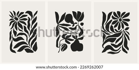 Abstract groovy floral posters. Modern trendy Matisse minimal style. Hand drawn design for wallpaper, wall decor, print, postcard, cover, template, banner. Royalty-Free Stock Photo #2269262007