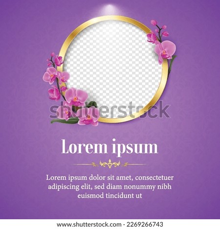 Template posters with purple Orchid flowers thai pattern background for greeting card, advertising, website, flyers, posters with modern line Thai pattern traditional concept. Perfect realistic Royalty-Free Stock Photo #2269266743