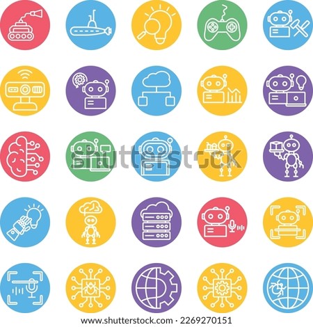 Artificial intelligence icons set, Artificial intelligence vector icons, Artificial  pack, Ai Vector icons set, Robotic vector icons set, Artificial technology set, 