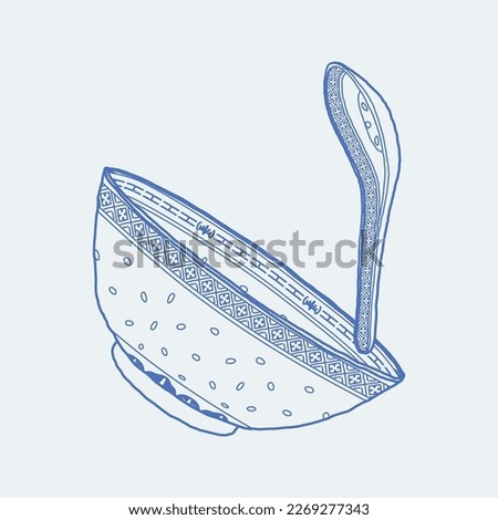Chinese Blue and White Porcelain Bowl and Spoon Doodle