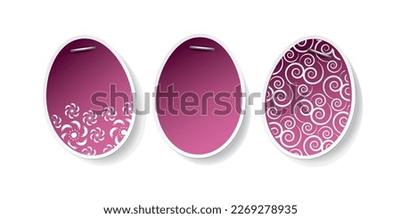Set of Three Purple Lit Stapled Painted, Patterned Paper Easter Eggs - Wide Scale Easter Card Template for Web,Clip-Art on White Background, Illustration in Freely Scalable and Editable Vector Format 