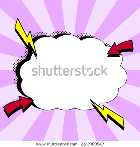 Comic Blank Speech Bubble With Copy Space Over Color Background Design. Empty Template In Explosion Framework Representing Advertisement And Promoting Business.