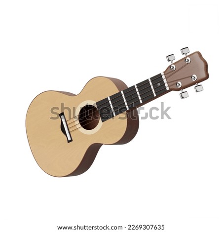 Cute cartoon style 3d guitar with wood texture realistic render isolated on white background with clipping path
