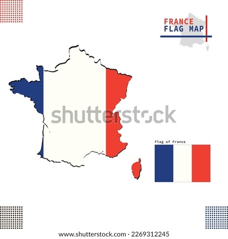 Vector illustration of Perancis map with official flag isolated on white background 