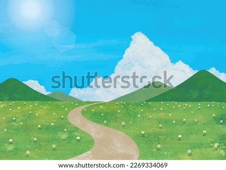 Meadow paths, mountains, and cumulonimbus clouds