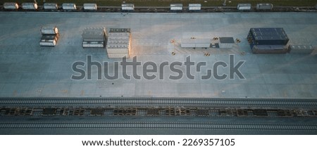 Business Logistics and transportation concept, of Container Cargo train terminal for Logistic import export and transport industry background. Aerali view on transportation hub.  Royalty-Free Stock Photo #2269357105