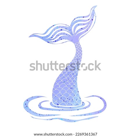 Mermaid tail in water. Watercolor fish tail. Concept of sea and ocean life. Good for printing press, gifts, shirts, mugs, posters. Vector illustration Royalty-Free Stock Photo #2269361367