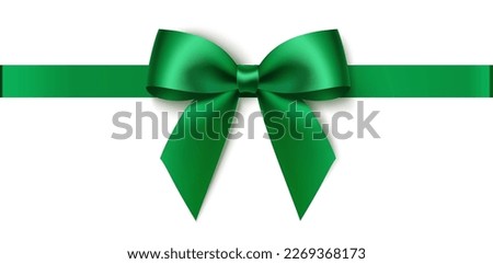 Vector green bow with horizontal ribbon isolated on white. Decorative bow for your design. Christmas or St Patrick's day decoration. Vector stock illustration