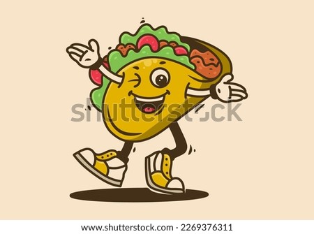 Mascot character design of walking tacos with happy face Royalty-Free Stock Photo #2269376311