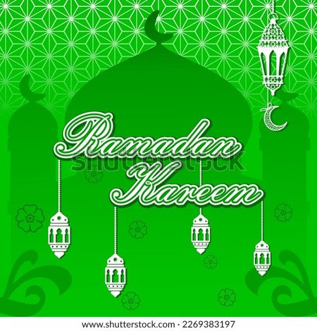 Ramadan kareem green background design vector, ramadan social media template