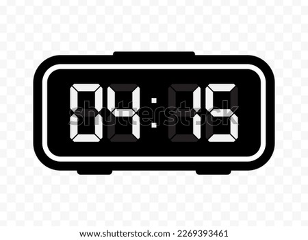 Vector illustration of quarter past four digital clock icon sign and symbol. Black icon for website design .Simple design on transparent background (PNG). Royalty-Free Stock Photo #2269393461