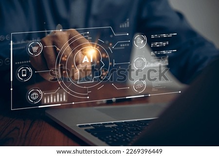 Artificial intelligence AI and CRM software automation technology.business use AI smart technology sales reports recording the sale of goods and making tax invoice. Robotic Process Automation RPA. Royalty-Free Stock Photo #2269396449