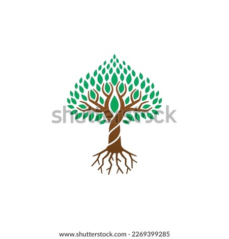 Tree Logo with Leaf symbol Template design concept bio botanical eco icon vector of illustration plant growth business brand