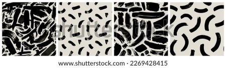 Black and white abstract brush stroke painting seamless pattern set. Modern paint line background collection in monochrome color. Messy graffiti sketch wallpaper print, rough hand drawn texture. Royalty-Free Stock Photo #2269428415