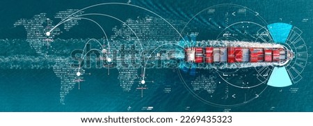 Global Logistics international delivery concept, World map logistic and supply chain network distribution container Ship running for export import to customs ocean concept technology transportation Royalty-Free Stock Photo #2269435323