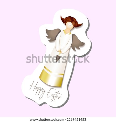 Easter sticker. Angel. Cute angel doll.Happy easter sticker