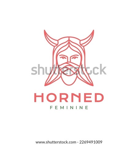 horned women mystery long hair mask beauty lines logo design icon vector illustration