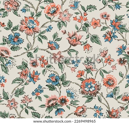 vector seamless pattern of vintage flowers, ethnic vibe, grunge design, 60s wallpaper style Royalty-Free Stock Photo #2269498965