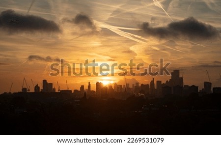 Sunrise over the skyline of London