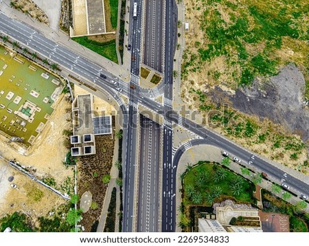 Aerial view of an intersection in the city of Modi'in
