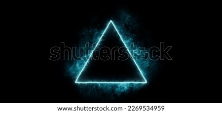 Neon blue color geometric triangle on a dark background. Mystical portal. Mockup for your logo. Futuristic smoke. Mockup for your logo. Royalty-Free Stock Photo #2269534959