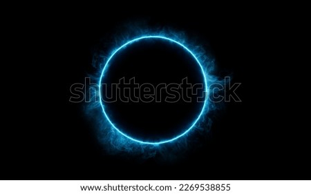 Neon blue color geometric circle on a dark background. Round mystical portal. Mockup for your logo. Futuristic smoke. Mockup for your logo. Royalty-Free Stock Photo #2269538855