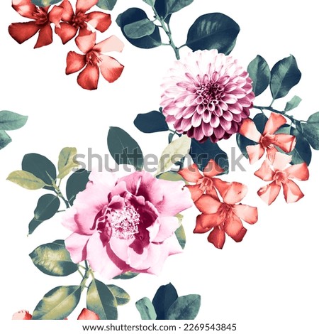 Bouquet of roses and dahlias with white background Royalty-Free Stock Photo #2269543845