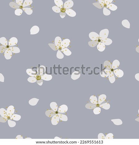 Seamless floral background. White flowers on a blue background. Spring pattern.