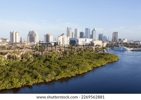 The morning view of residential Harbour Island and Tampa downtown skyline in a background (Florida).