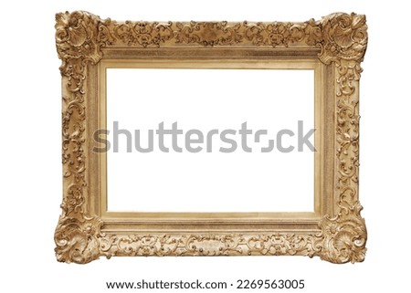 Wooden broad picture frame white background isolated detailed gold wide luxury vintage classic