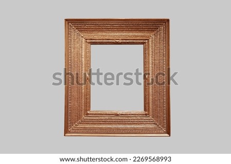 Wooden broad picture frame white background isolated detailed gold wide