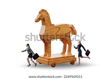 Businesswoman and trojan horse in trap concept