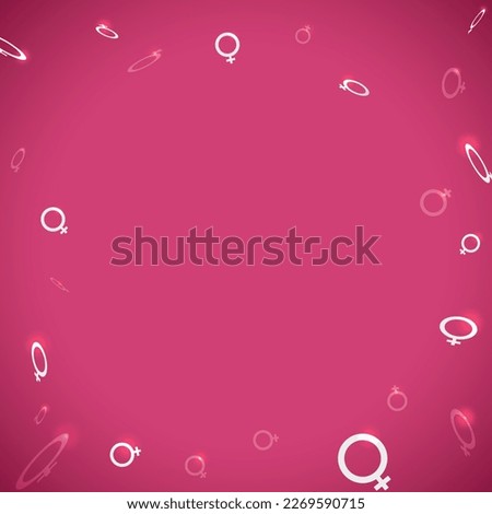 Template design with pink background and floating woman symbols with some glows.