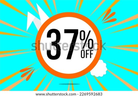 37 percent off. Blue banner with floating orange and white balloon for easter special offer and promotion.