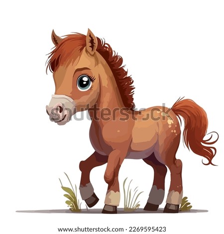 Little cute horse. Little baby horse. A friendly little horse with big eyes. Nice character graphics made in vector graphics. Illustration for a child.