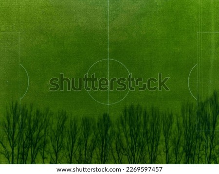 Football field seen from drone, air. Aerial view of soccer field, sport and soccer game concept.
