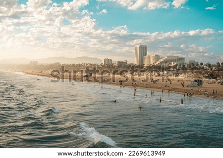 Santa Monica Beach Landscape Skyline Taken from the Pier Royalty-Free Stock Photo #2269613949