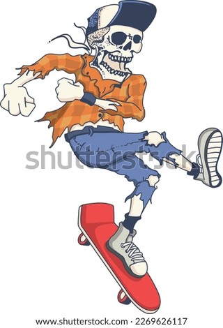 vector illustration of a skull playing a skateboard