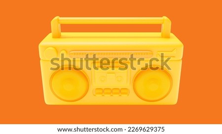 yellow antique cassette player front view. Designed in minimal concept.  orange background and clipping path. 3D Render.