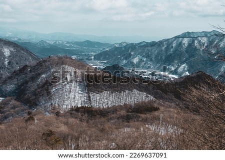 Mountain View along roadside to the Nikko River. Landscape in the winter and snow.