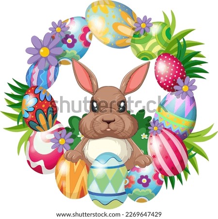 Colourful Easter Eggs with Cute Bunny illustration