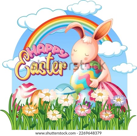 Happy Easter Day with Cute Rabbit in a Grassy Field illustration
