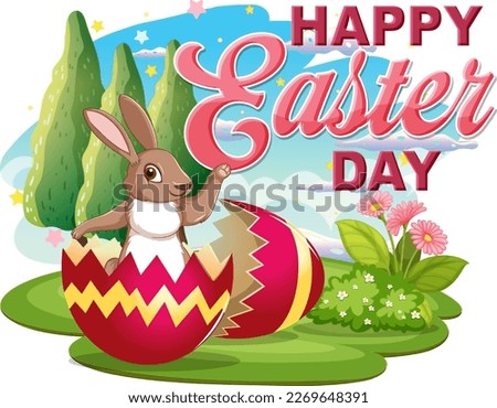 Happy Easter Day with Bunny in Colourful Egg illustration