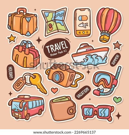 Travel Tourism Cute Doodle Vector Sticker Collection 